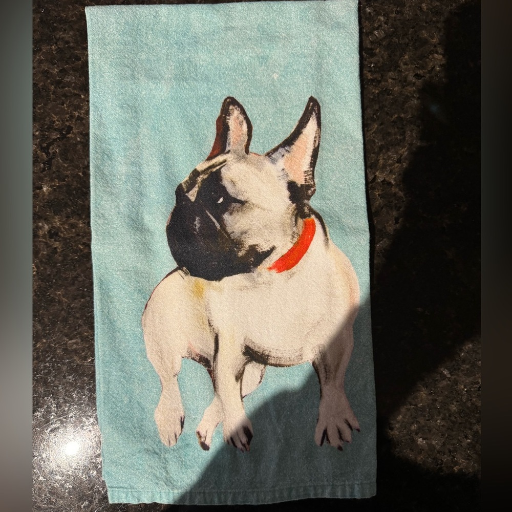 Frenchie dish towel by Anthropologie
